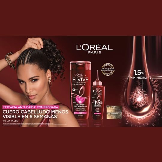 image-El nuevo sérum Elvive Anti-Caída de L'Oreal París con Aminexil al 1.5% refuerza el pelo desde la raíz, con eficacia anticaída en 6 semanas, cuero cabelludo menos visible y 10 veces menos pelo en el cepillo.